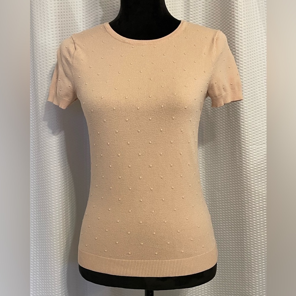Elle Light Pink Feminine Elfish Short Sleeve Polka Dot Sweater Size XS